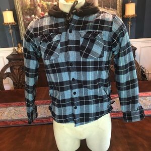 Subculture Mens Black and Grey Buttoned Down Checkered Hoodie.  Size S